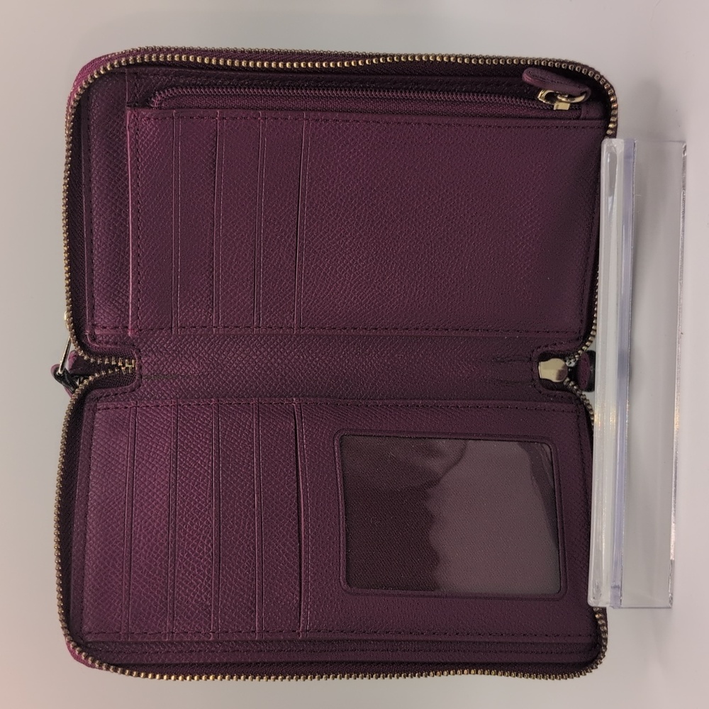 Coach Signature Zip Around Wallet in Black with Purple Trim - Picture 3 of 6
